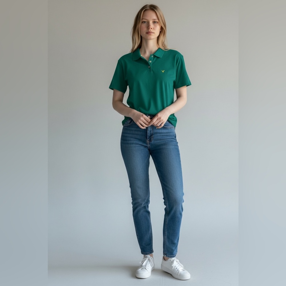 American‎ Eagle Outfitters Women’s Stretch Polo Shirt Teal Green M